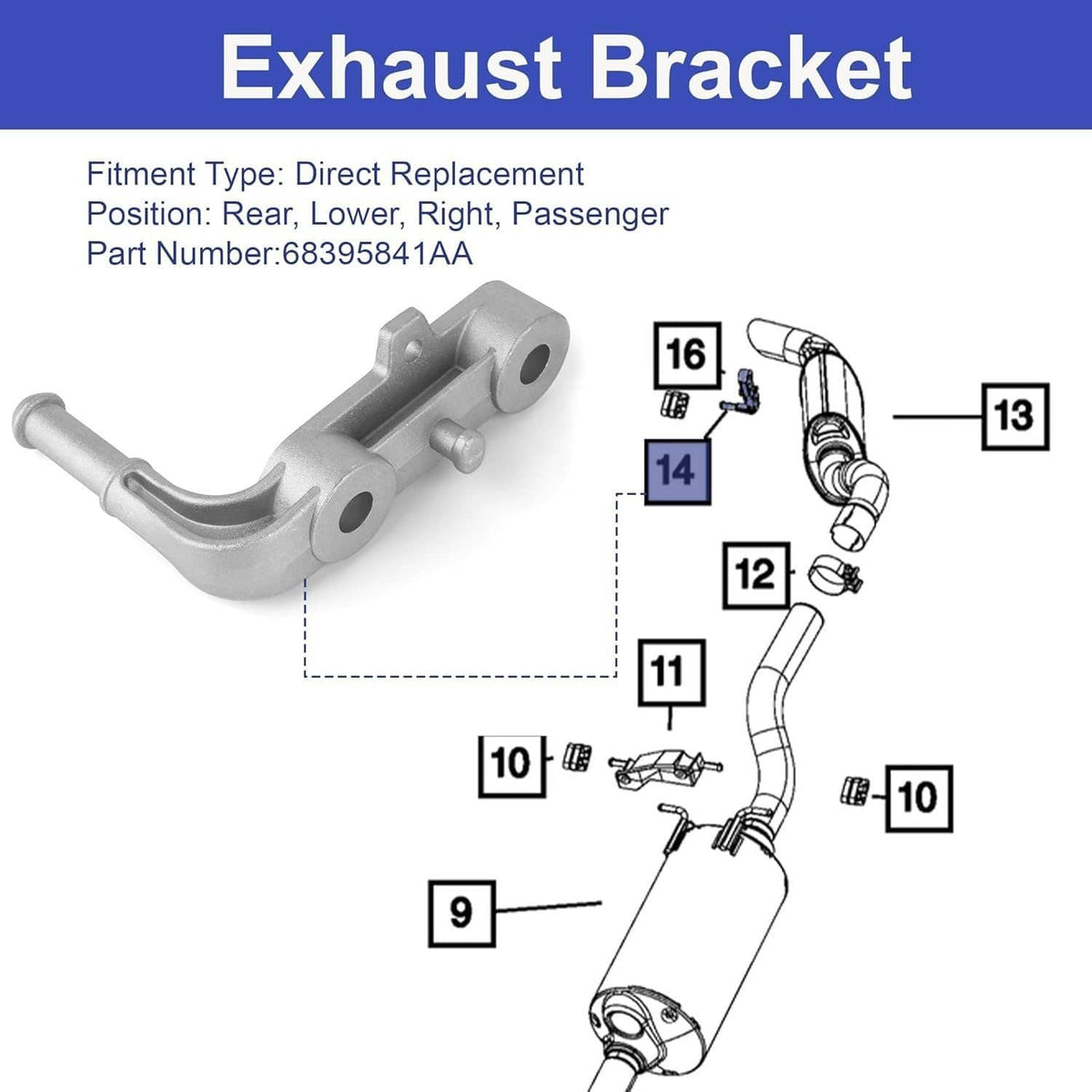 Solidspare Rear Right Exhaust Components-Tailpipe Bracket For 2019-24 Ram 1500 5.7/6.2L V8