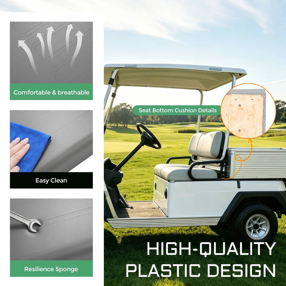 Solidspare Front Seat Bottom Cushion Golf Cart For Club Car Carryall Carryall2 Turf 1996-up
