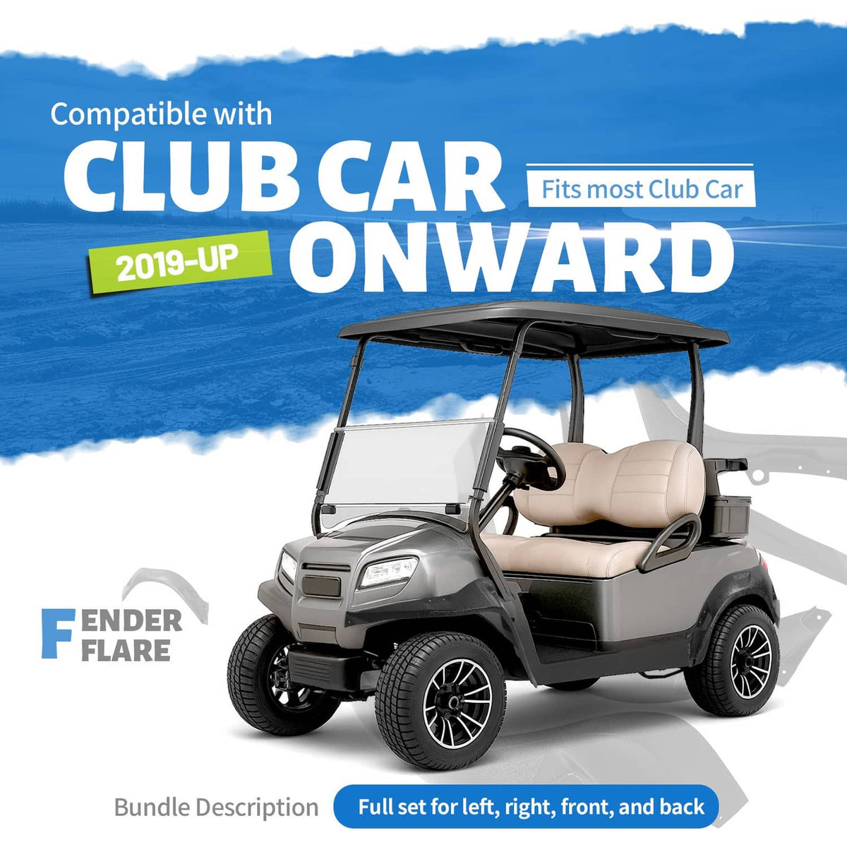 Solidspare Fender Flares Kit for 2019-up Club Car Onward Complete Set of Four Front & Rear