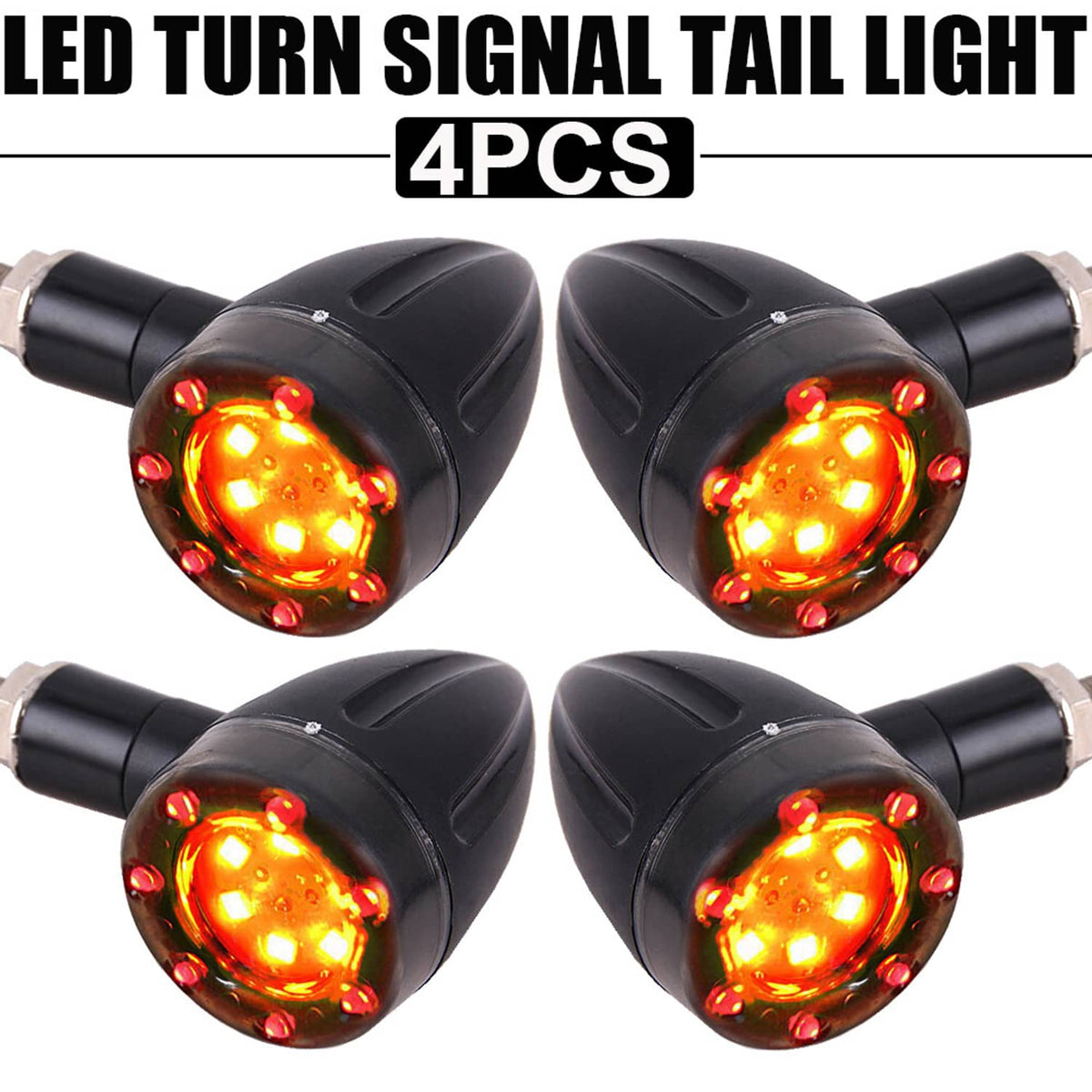 Solidspare 4x Universal Motorcycle LED Red Amber Turn Bike Signal Indicators Blinker Lights