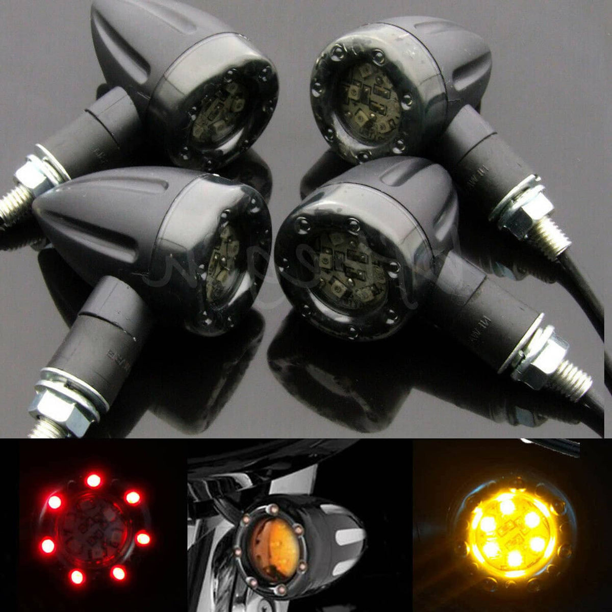 Solidspare 4x Universal Motorcycle LED Red Amber Turn Bike Signal Indicators Blinker Lights