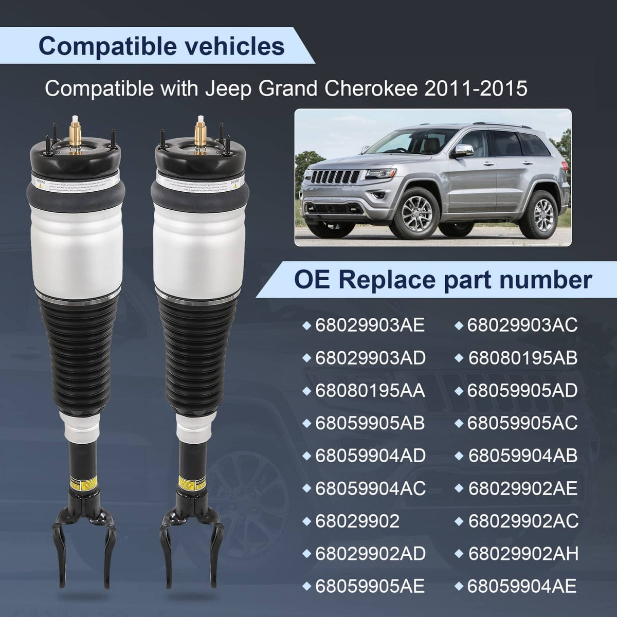 Solidspare Air Suspension Strut Shocks Front Left & Right For Jeep Grand Cheroke 2011-2015