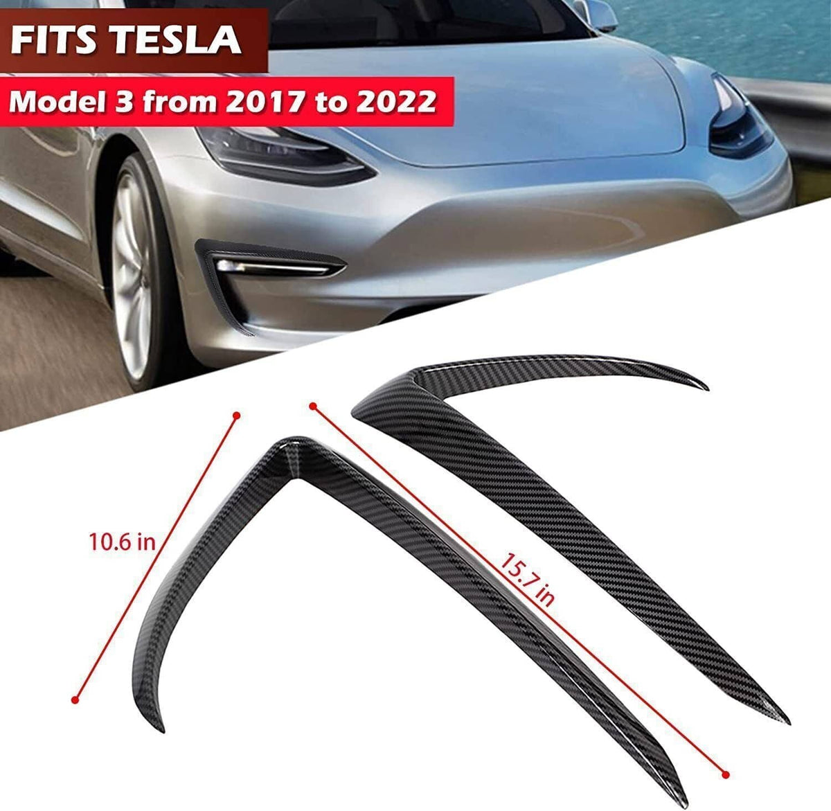 Solidspare Front Fog Light Eyebrow Cover Trim Carbon Fiber Style For Tesla Model 3 2017+ U8