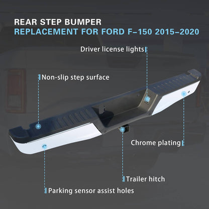 Solidspare Rear Bumper Assembly Chrome Steel For 2015-2019 Ford F150 w/Towing&Park Sensor