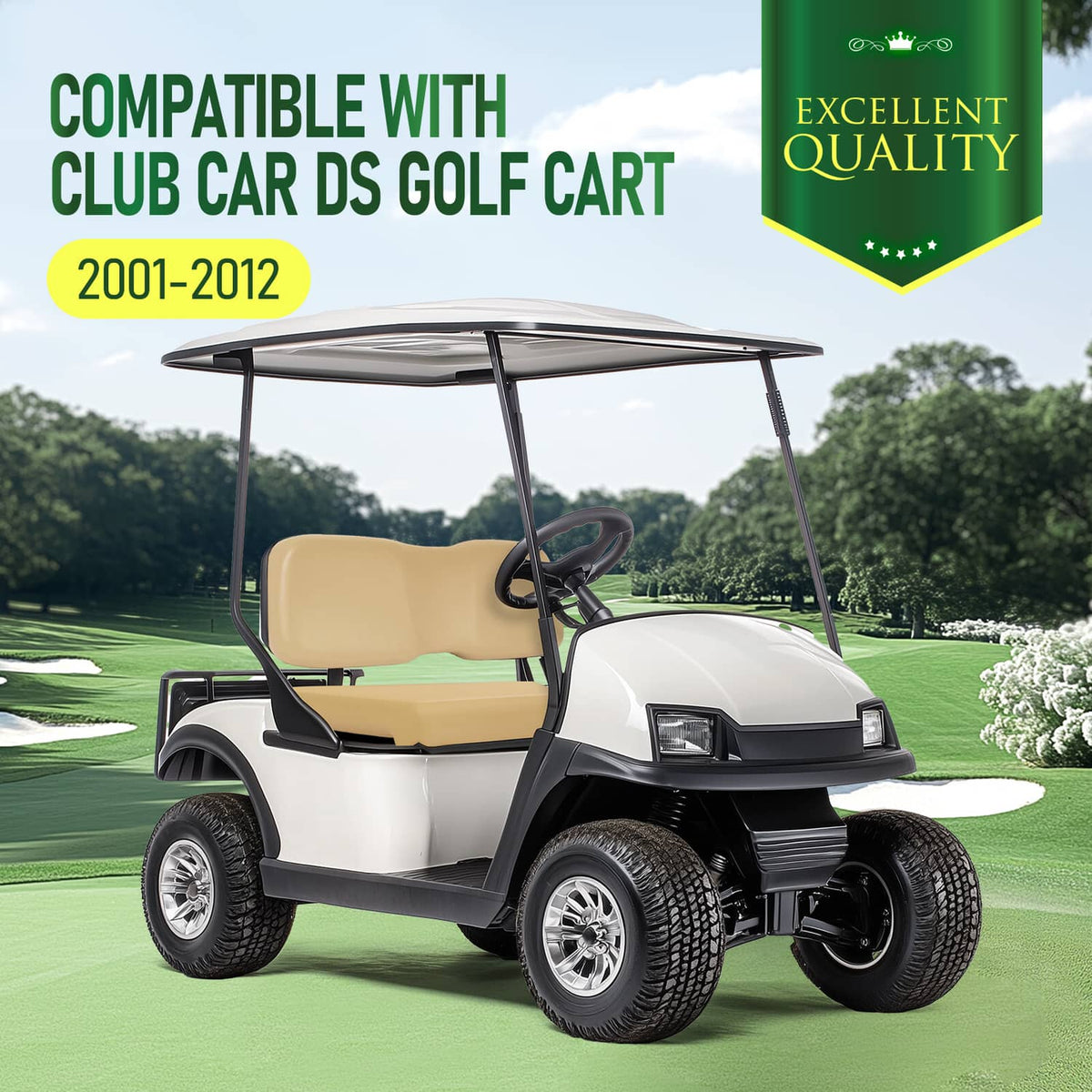 Solidspare Front Seat Assembly Bottom&Back Cushion For Club Car DS 2000.5-UP Tan Golf Cart