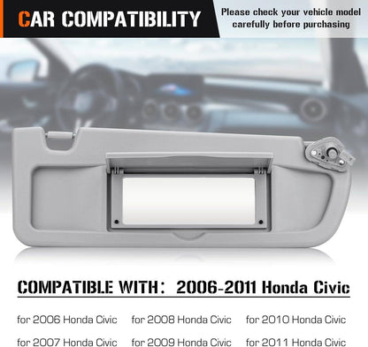 Solidspare Grey Passenger Side Right Sun Visor For 2006-2011 Honda Civic Sedan/Coupe