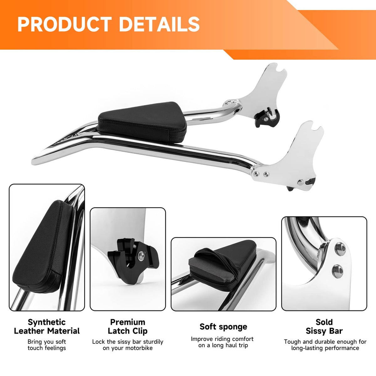 Solidspare Passenger Backrest Sissy Bar For Harley Touring Electra Glide Road King 97-08