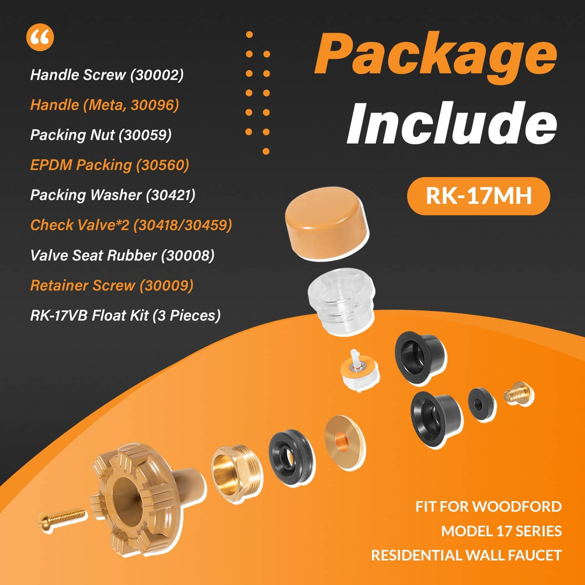 Solidspare RK-17MH Wall Hydrant Metal Handle Repair Kit Fit for Woodford Model 17 Faucets