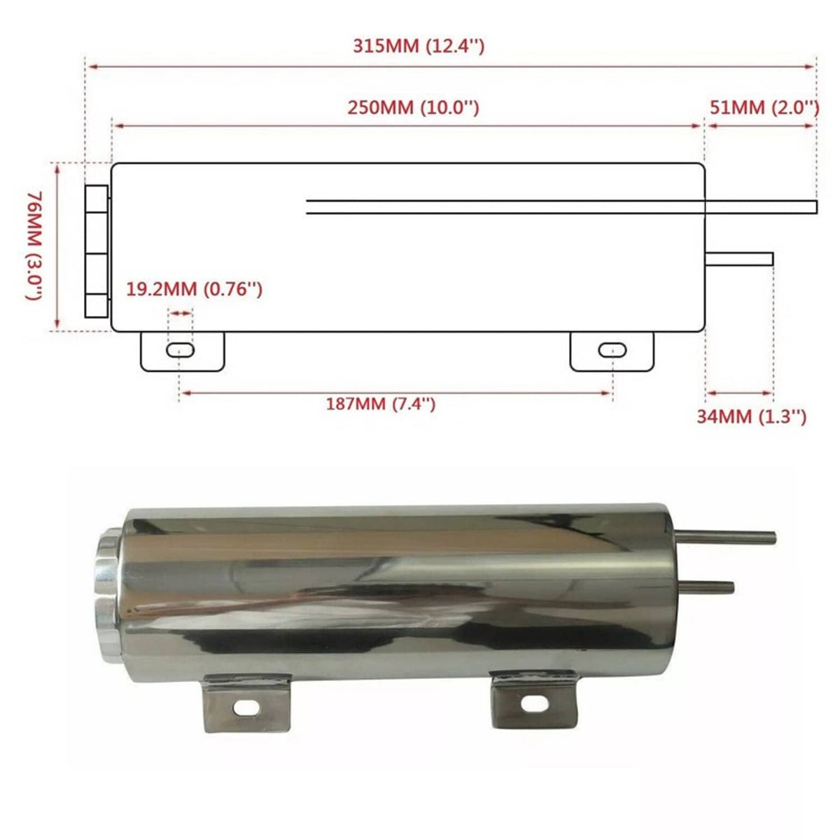 Solidspare 3" X 10" 32OZ Polished Stainless Steel Radiator Coolant Overflow Catch Tank Can