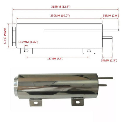 Solidspare 3" X 10" 32OZ Polished Stainless Steel Radiator Coolant Overflow Catch Tank Can