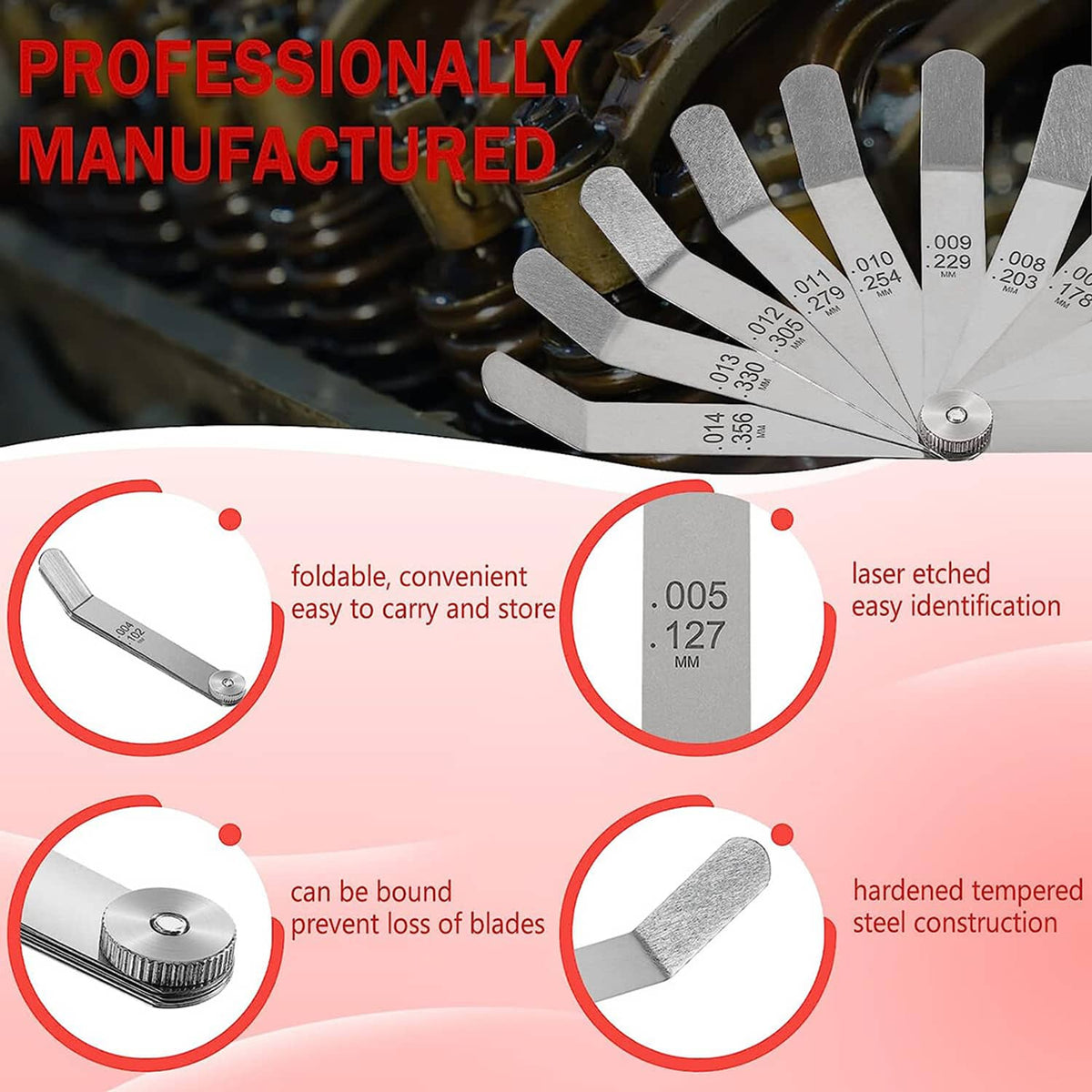 Solid Spare A308 Offset Valve Tappet Gauge 11-Blade Feeler Gauge Kit Sizes 0.004" to 0.014"