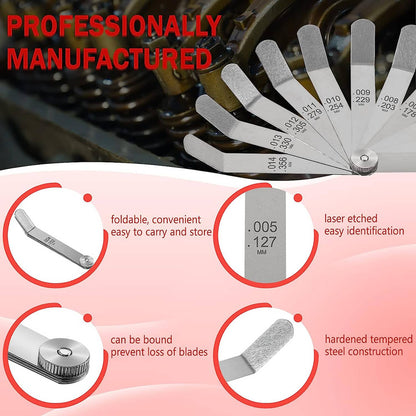 Solid Spare A308 Offset Valve Tappet Gauge 11-Blade Feeler Gauge Kit Sizes 0.004" to 0.014"