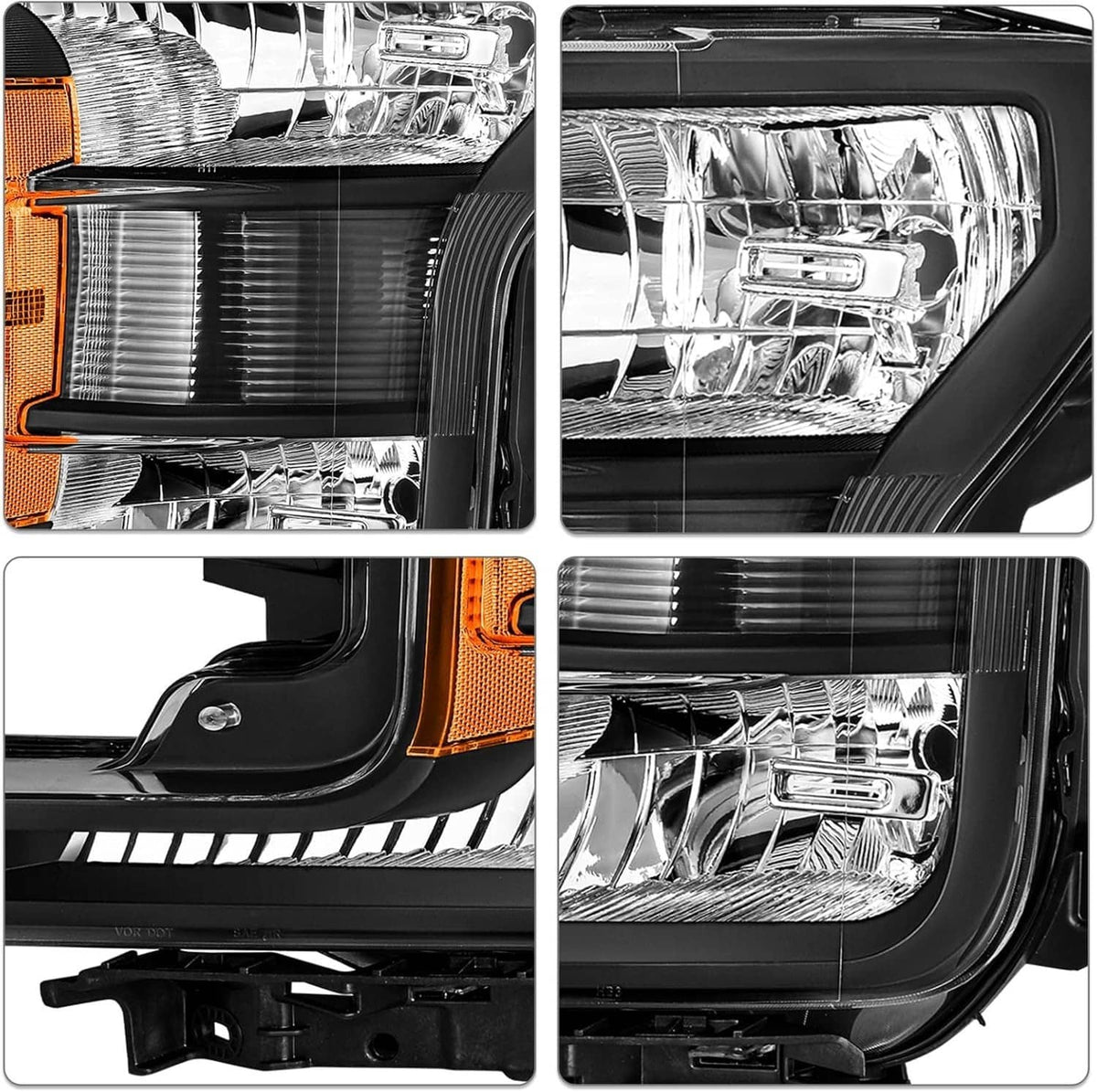 Solidspare Pair Headlights For 2018-2020 Ford F150 Halogen Headlamps Black Clear Right+Left