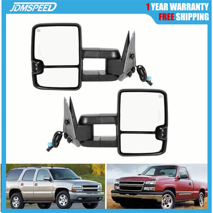 Solidspare Chrome Tow Mirror Power Heated Extend For 2003-07 Silverado Sierra Suburban 1500