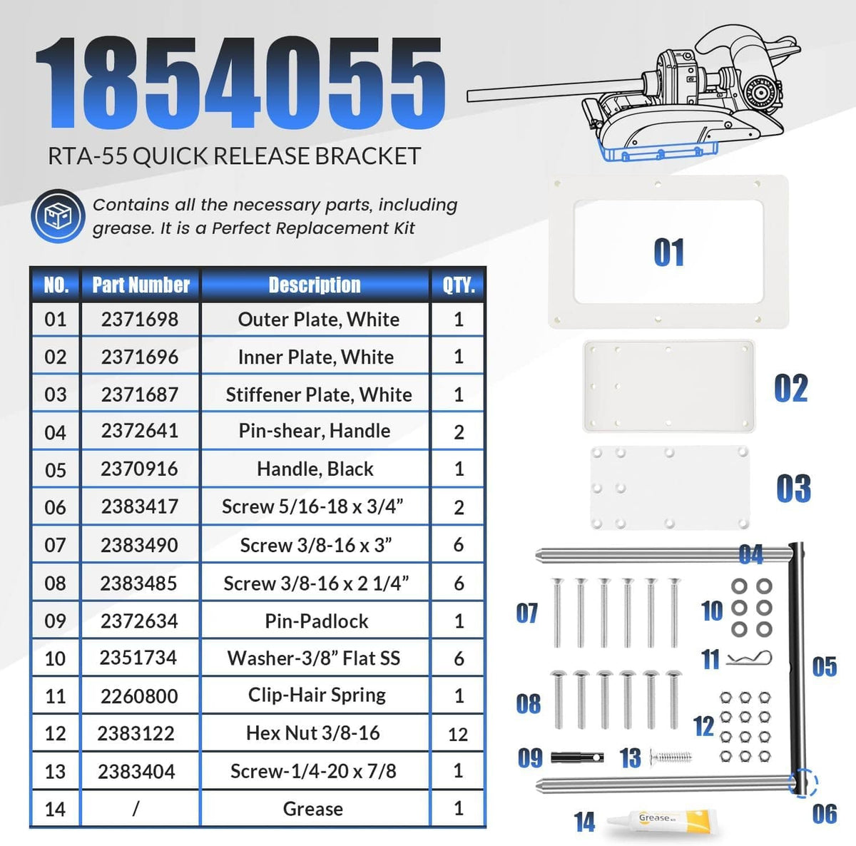 Solidspare 1854055 RTA-55 Quick Release Bracket, Fit for Minn Kota Quest Motors, White