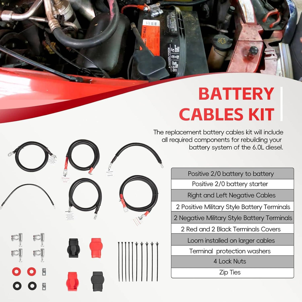 Solid Spare Battery Cables Kit For 2003-2007 Ford Superduty F250 F350 F450 6.0L Powerstroke
