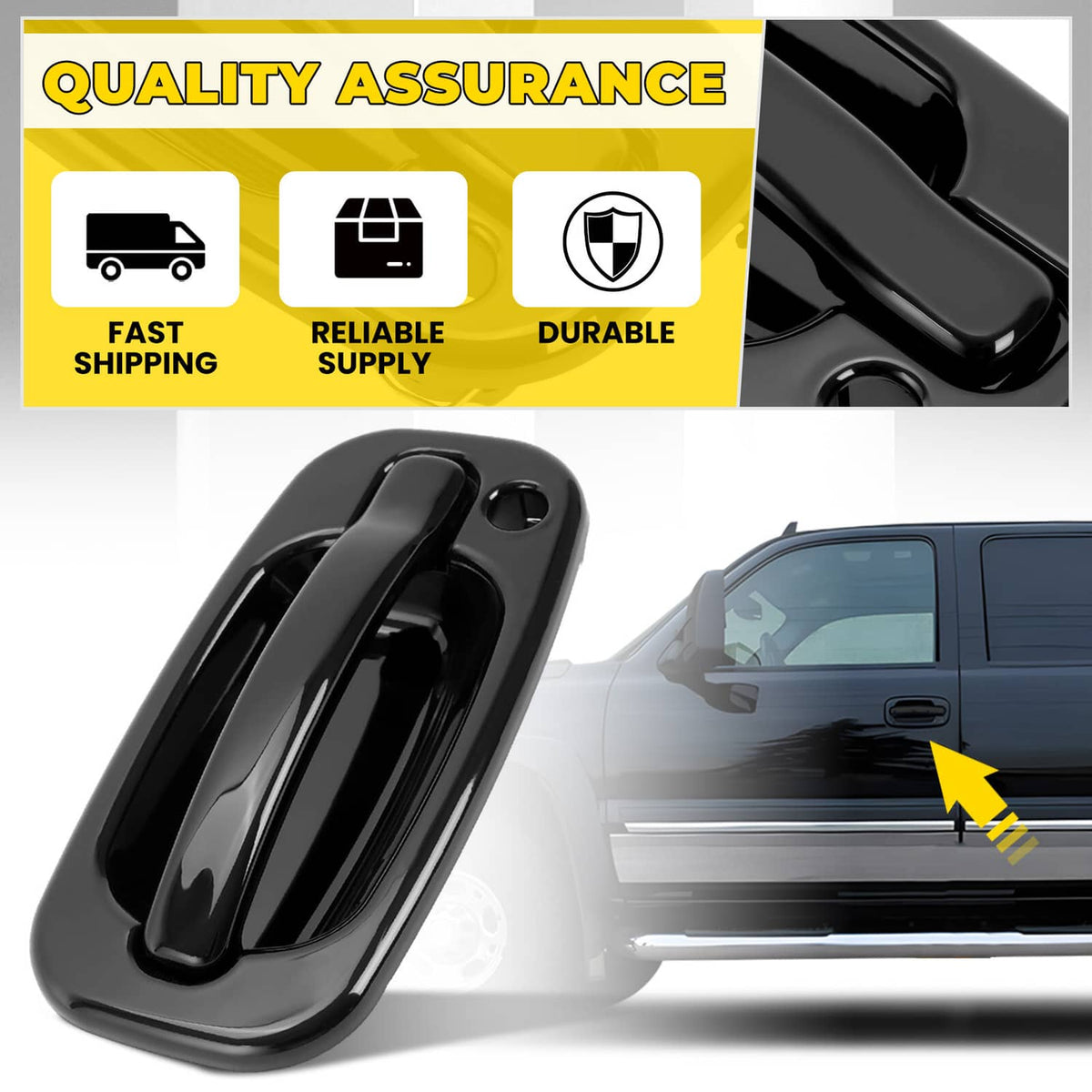 Solid Spare Door Handle Set For Chevy Silverado 1500 1999-2006 Smooth Black Front Outer 2PCS