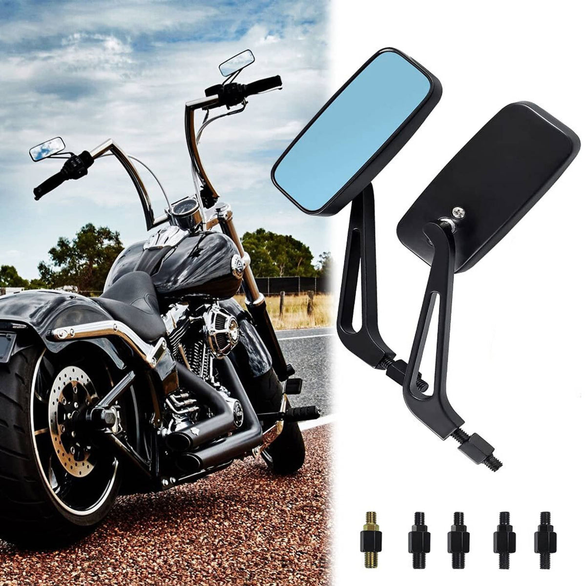 Solidspare Black Motorcycle Mirrors For Harley Touring Road King Street Glide Softail Dyna