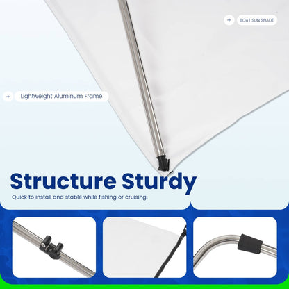 Solidspare White Boat Sun Shade 304 Stainless Steel+Fabric Canopy For Universal Boat