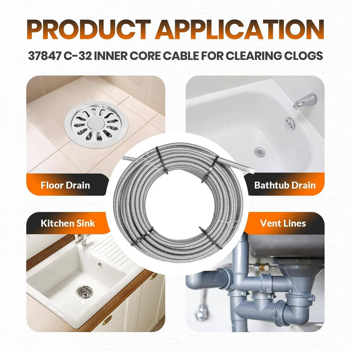 Solidspare 37847 C-32 Inner Core 3/8" x 75' Drain Cleaning Cable for K-3800 K-375 Machines