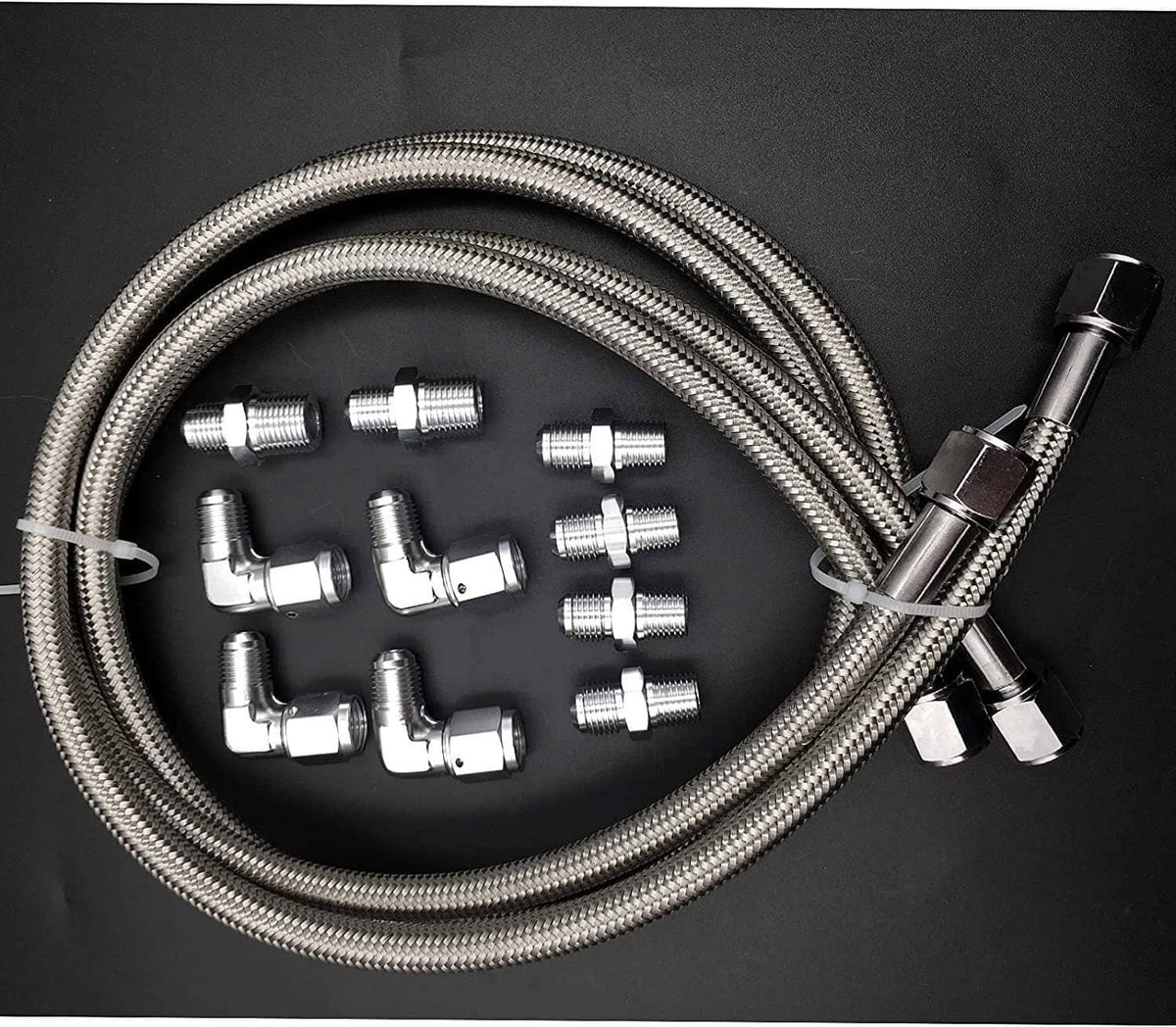 Solidspare SS Braided Transmission Cool Hoses Lines Kit For Chevy Ford TH350 700R4 TH400