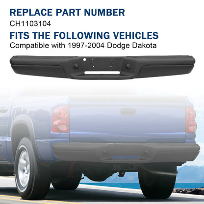 Solidspare REAR STEP BUMPER ASSEMBLY STEEL WITH PADS FOR 1997-2004 DODGE DAKOTA BLACK
