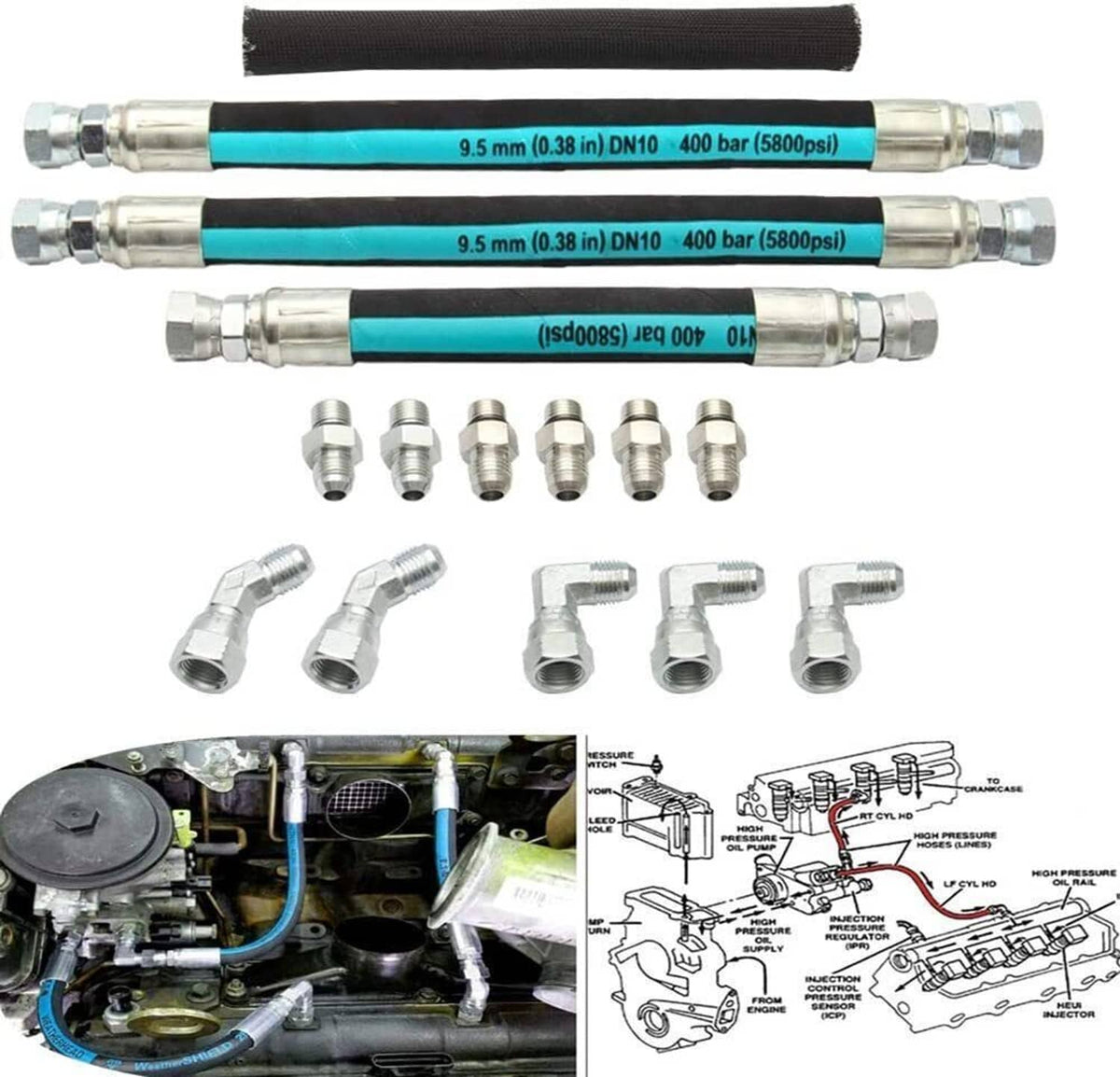 Solidspare For 1999-2003 Ford 7.3L Powerstroke High Pressure Oil Pump HPOP Hoses Lines Set