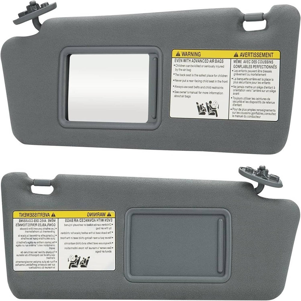 Solidspare Pair Sun Visor LH Driver & RH Passenger Side For 2005-2015 Toyota Tacoma Gray