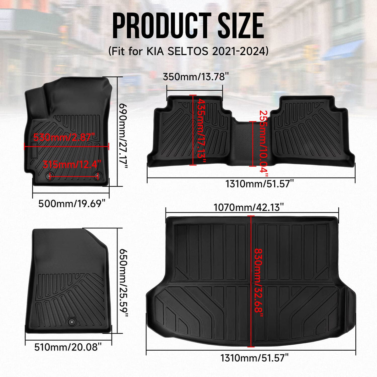 Solidspare Front Floor Mats + Rear Trunk Mat Cargo Liner TPE For 2021-2024 Kia Seltos 4Pcs