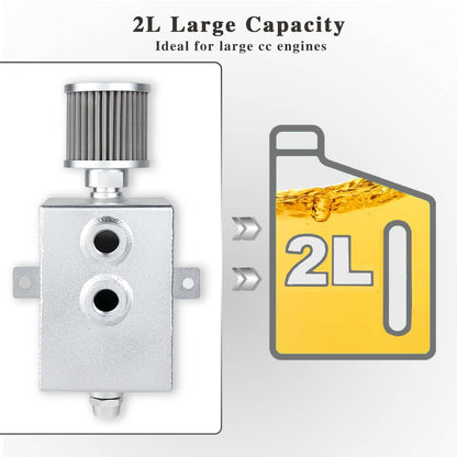 Solidspare Universal 2L Oil Catch Can Tank 2 Port AN10 W/ Breather Filter Drain Tap Baffled