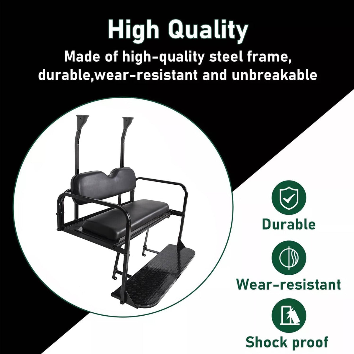 Solidspare Golf Cart Flip Rear Back Seat Kit Black For Club Car Precedent Tempo Onward 04+