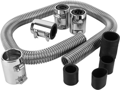 Solidspare 48" Stainless Steel Radiator Flexible Coolant Water Hose w/ Caps Kit Universal