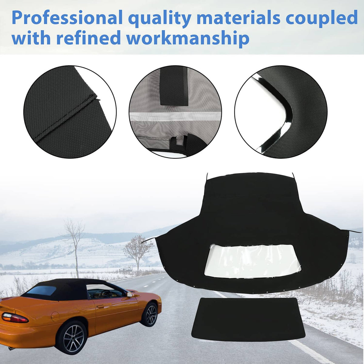 Solid Spare For 1994-2002 Chevrolet Camaro Black Convertible Soft Top & Plastic Window