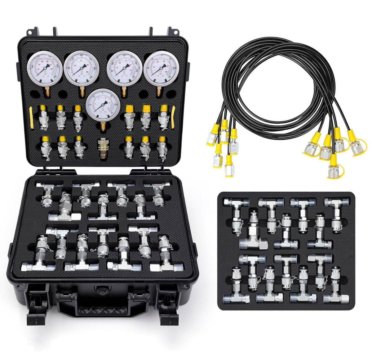 Solidspare 60Mpa Hydraulic Pressure Test Set 5 Gauges 13 Couplings 14 Tee Connectors 5 Hose