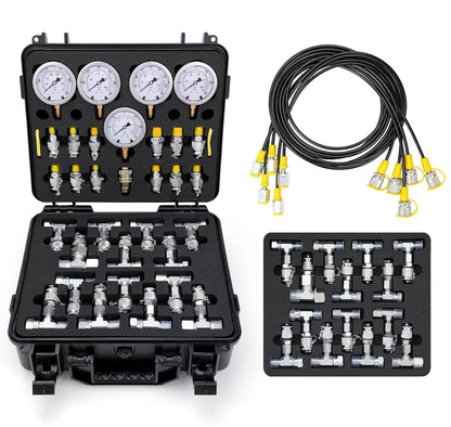 Solidspare 60Mpa Hydraulic Pressure Test Set 5 Gauges 13 Couplings 14 Tee Connectors 5 Hose