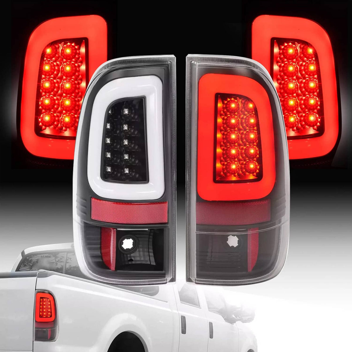Solid Spare Black LED Tube Tail Lights Lamps For Ford F250 F350 F450 SD SuperDuty 2008-2016