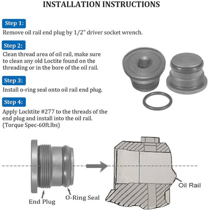 Solid Spare 4C3Z-6026-CA Oil Supply Rail End Oil Gallery Plug & Seal for Ford 7.3L 1994-2003