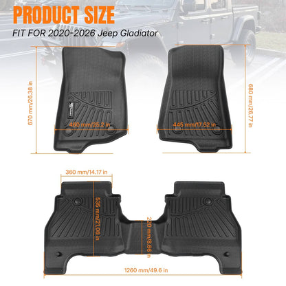 Solidspare 3Pcs Floor Mats For 2020-2025 Jeep Gladiator Floor Liner 3D Model Front & Rear