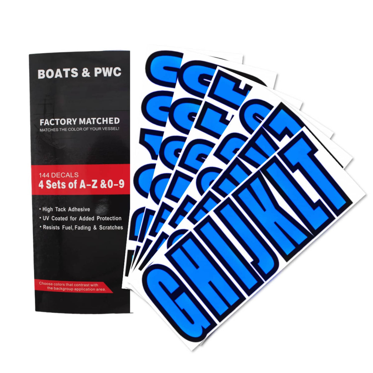 Solid Spare Custom boat registration numbers Decal Sticker 4 sets of A-Z 4 sets of 0-9 Blue