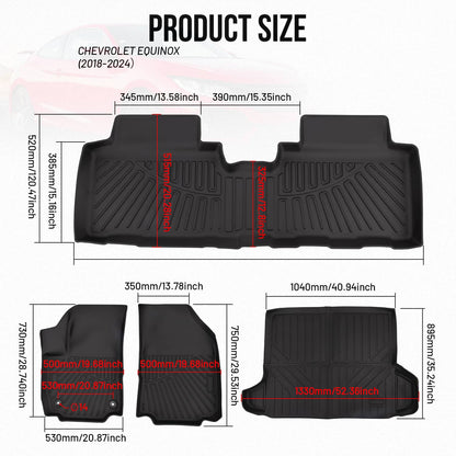 Solidspare Waterproof Black Floor Mats & Cargo Liner Fit for Chevrolet Equinox 2018-2024