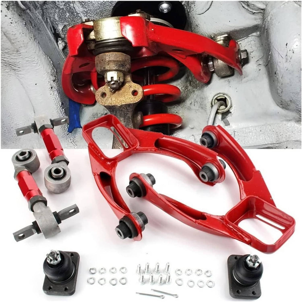 Solidspare Front Upper Control Arms+ Rear Camber Adjustable Kit For 96-00 Honda Civic EK RD