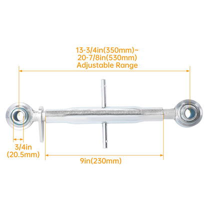 Solidspare Adjustable Galvanized 3-Point Hitch Top Link For Category 1 Tractors 15" Body