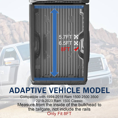 Solidspare 8ft Long Bed Hard Tri-Fold Tonneau Cover For 2002-2024 Ram 1500/2500/3500