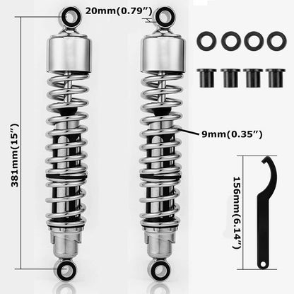 Solidspare Chrome 15" Rear Shocks Absorbers for Harley Sportster 883 Roadster XL883R 02-17