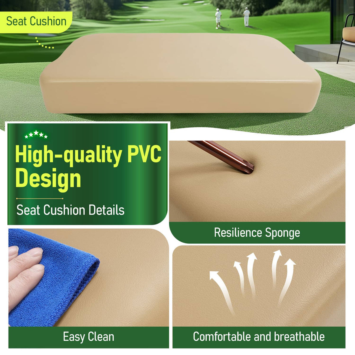 Solidspare Golf Cart Tan Seat Bottom Assembly For EZGO Marathon Pre-Medalist 1973-1994