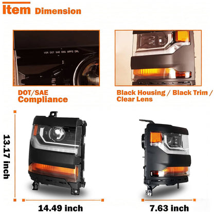 Solidspare HID/Xenon Headlights w/ DRL Right & Left For 2016-2018 Chevy Silverado 1500