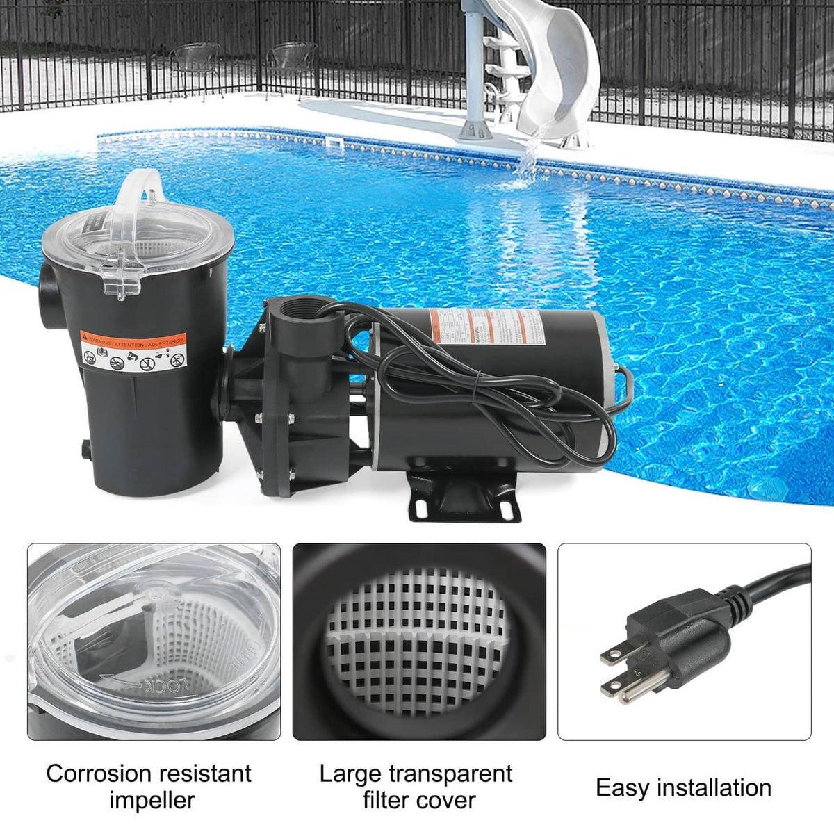Solidspare 1HP Swimming Pool Pump Replacement for W3SP1580 Pump with Cord
