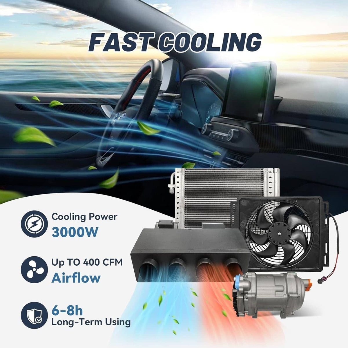 Solidspare 12V Electric Cool & Heat Universal Underdash Air Conditioner DC Auto Car A/C 63A