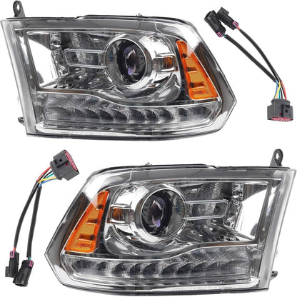 Solidspare Left+Right Projector Headlights w/LED DRL For 2009-2018 Dodge Ram 1500 2500 3500