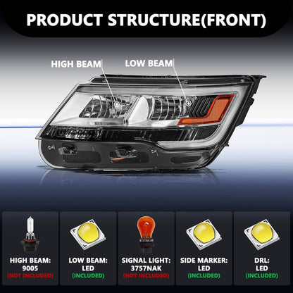 Solidspare Driver Left Side Headlight w/ LED DRL For 2016-2019 Ford Explorer Chrome Housing